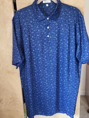 Men's Peter Millar Navy Blue Printed Short-Sleeve Polo with Seahorse Logo
